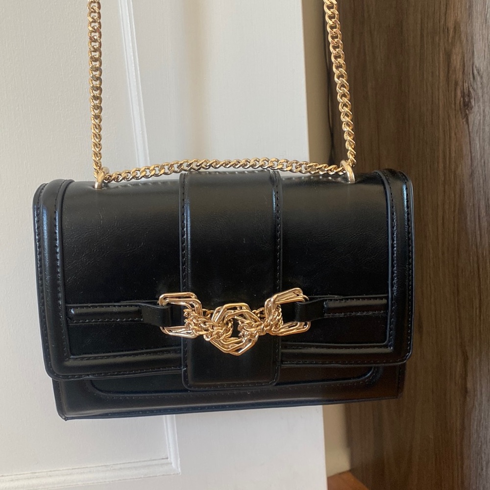 Zara Black Crossbody with Button Closure and Gold Chain Strap